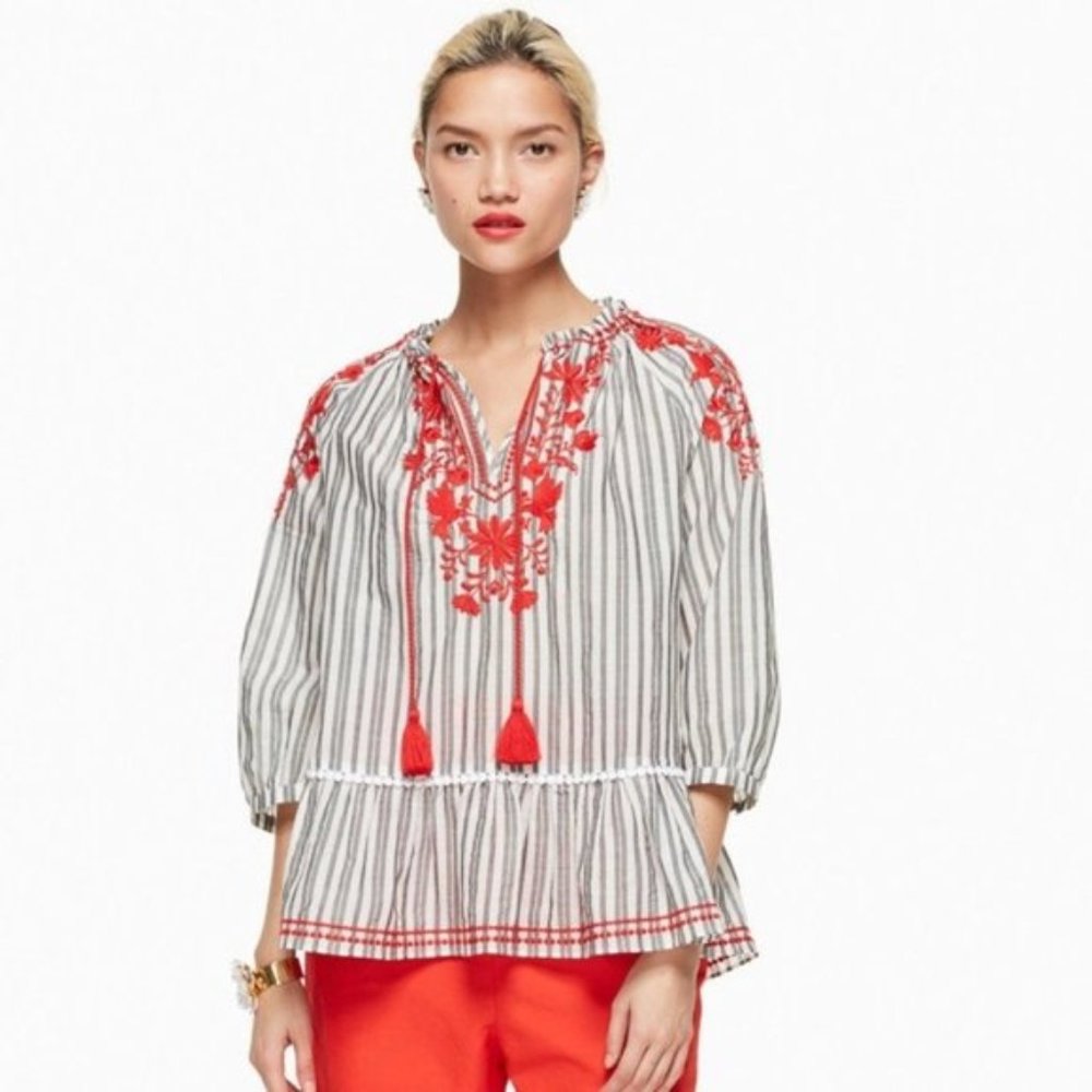 Kate Spade Broome Street Embroidered Boho Peasant Blouse